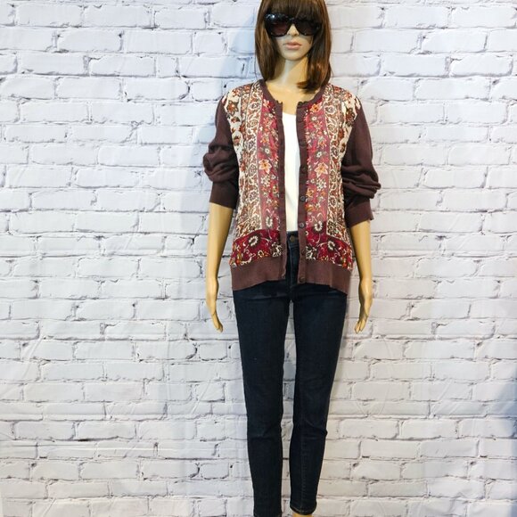 NEW YORK & COMPANY, Boho brown and burgundy button up cardigan - Picture 2 of 12